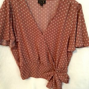 OLM polka dot side tie blouse.